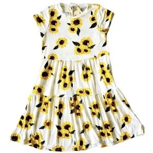 LuLaRoe Womens Dress‎ Ariel LARGE Tiered White Yellow Sunflowers Floral NWT